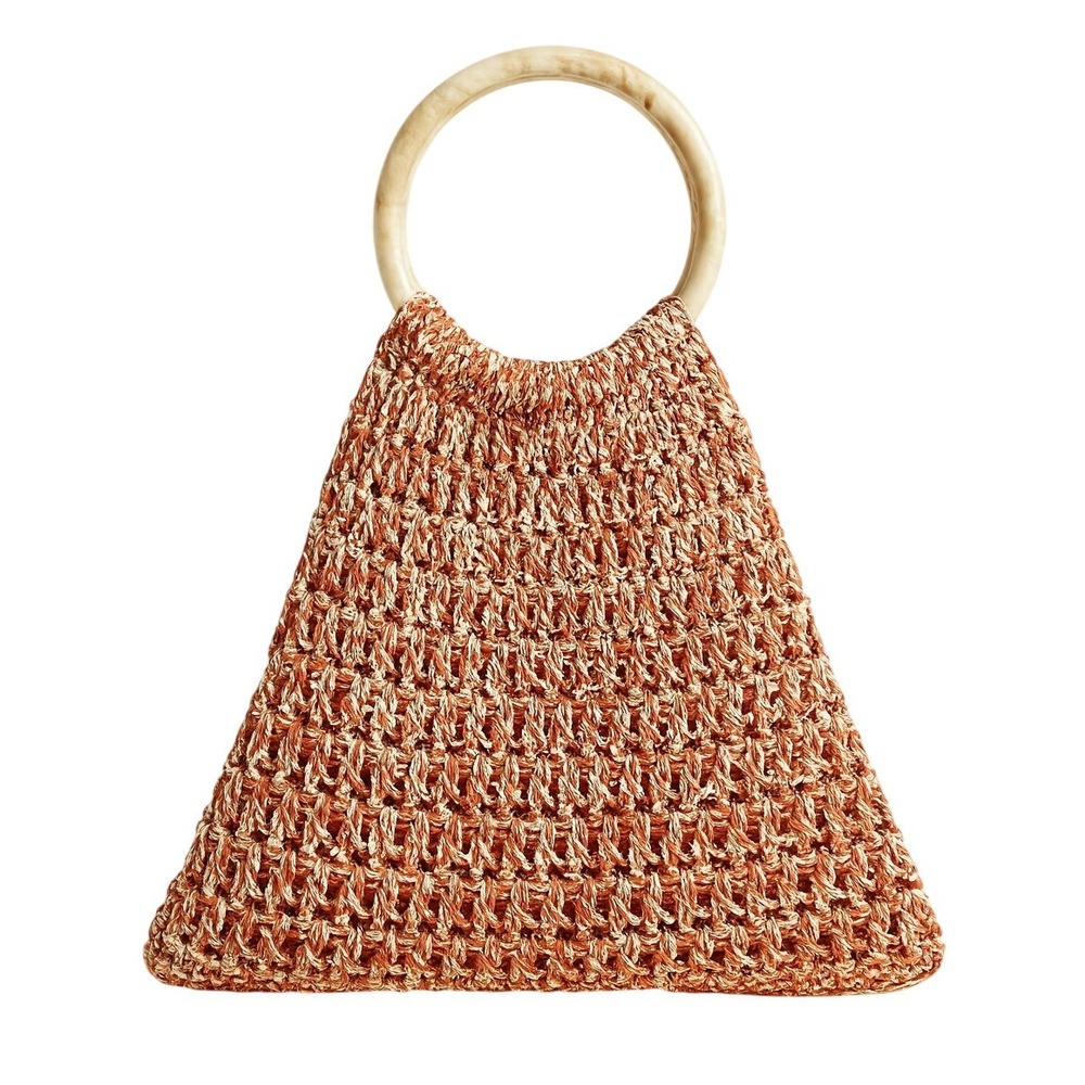 My Beachy Side Gold‎ Flame Hand Crochet Tote Bag Bone Handle Handbag Sustainable